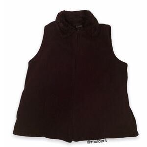 Vintage Effeci Brown Vest Jacket with Faux Fur Trim Neckline 1X